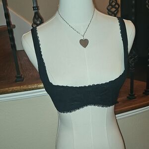 Victoria's Secret Black Lace Square Bralette with Scalloped Edging
